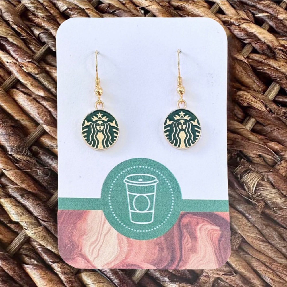 New Handmade Gold-Tone and Green Circular Coffee Dangle Earrings
